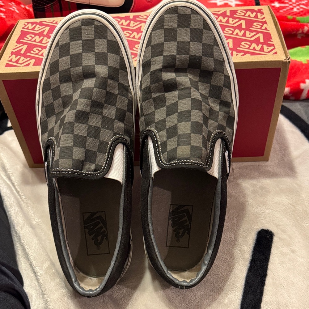 Vans Black and Gray Checkered Slip-Ons